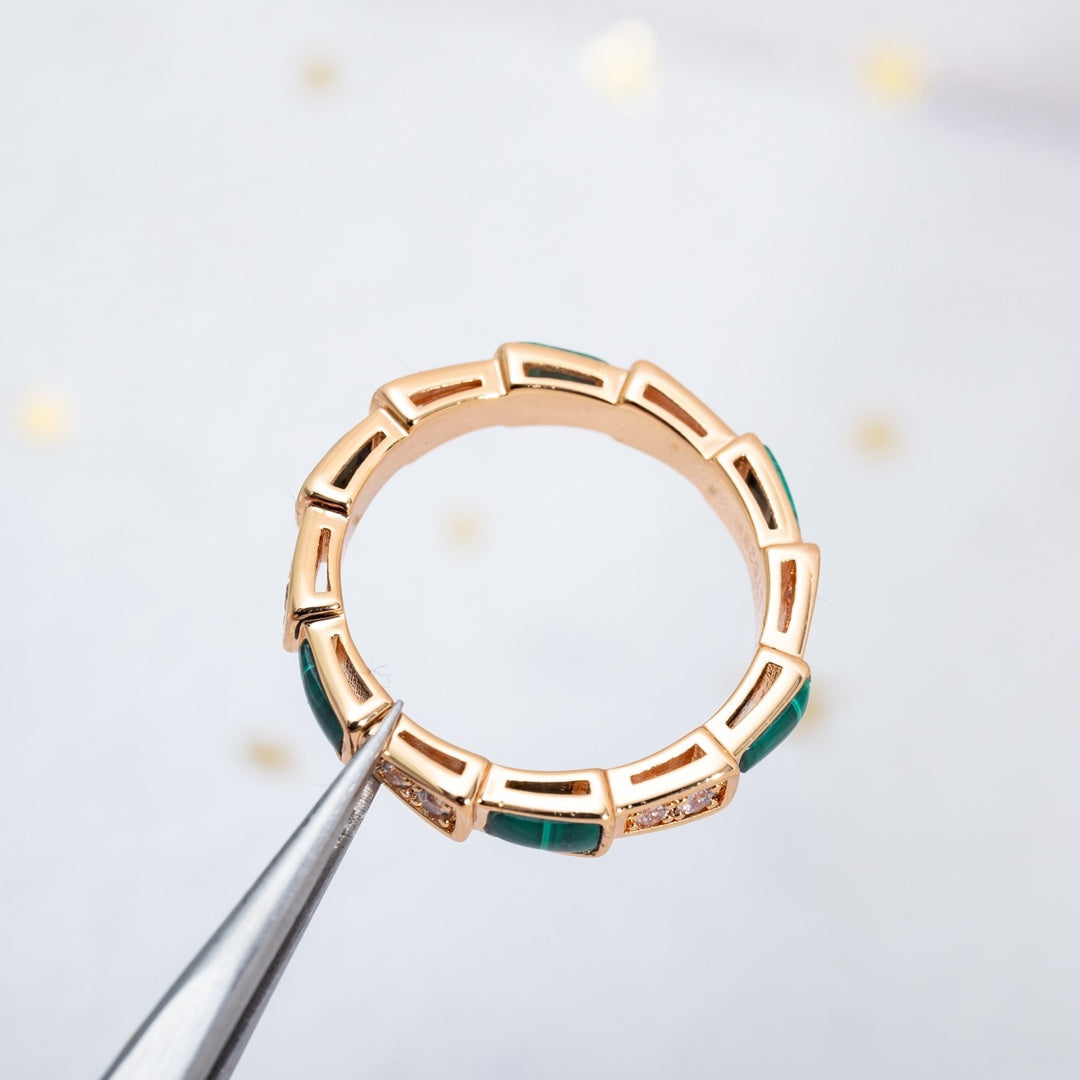 [Glow Muse]SERPENTI RING PINK GOLD MALACHITE DIAMOND 3MM