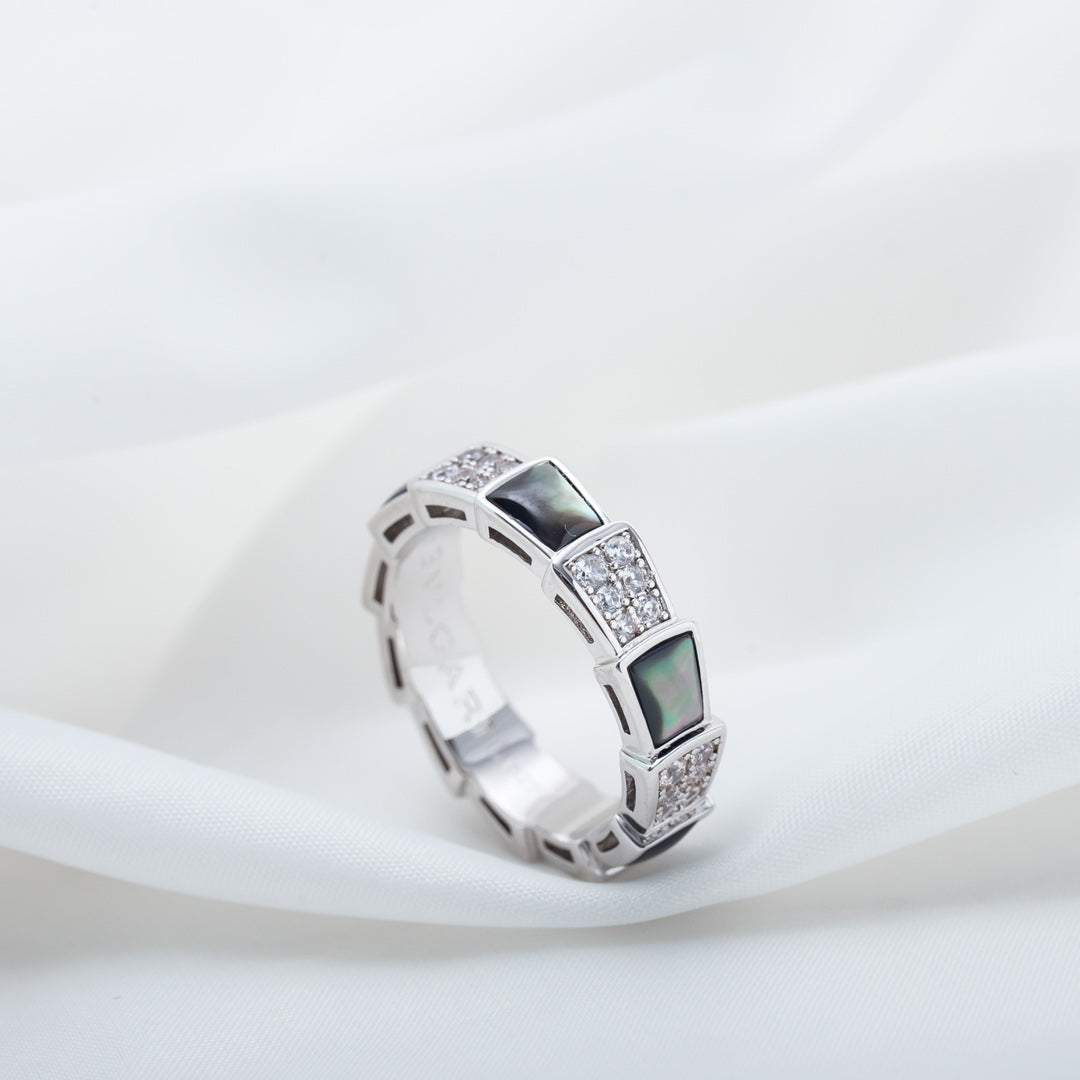 [Glow Muse]SERPENTI RING SILVER DIAMOND BLACK MOP 4MM