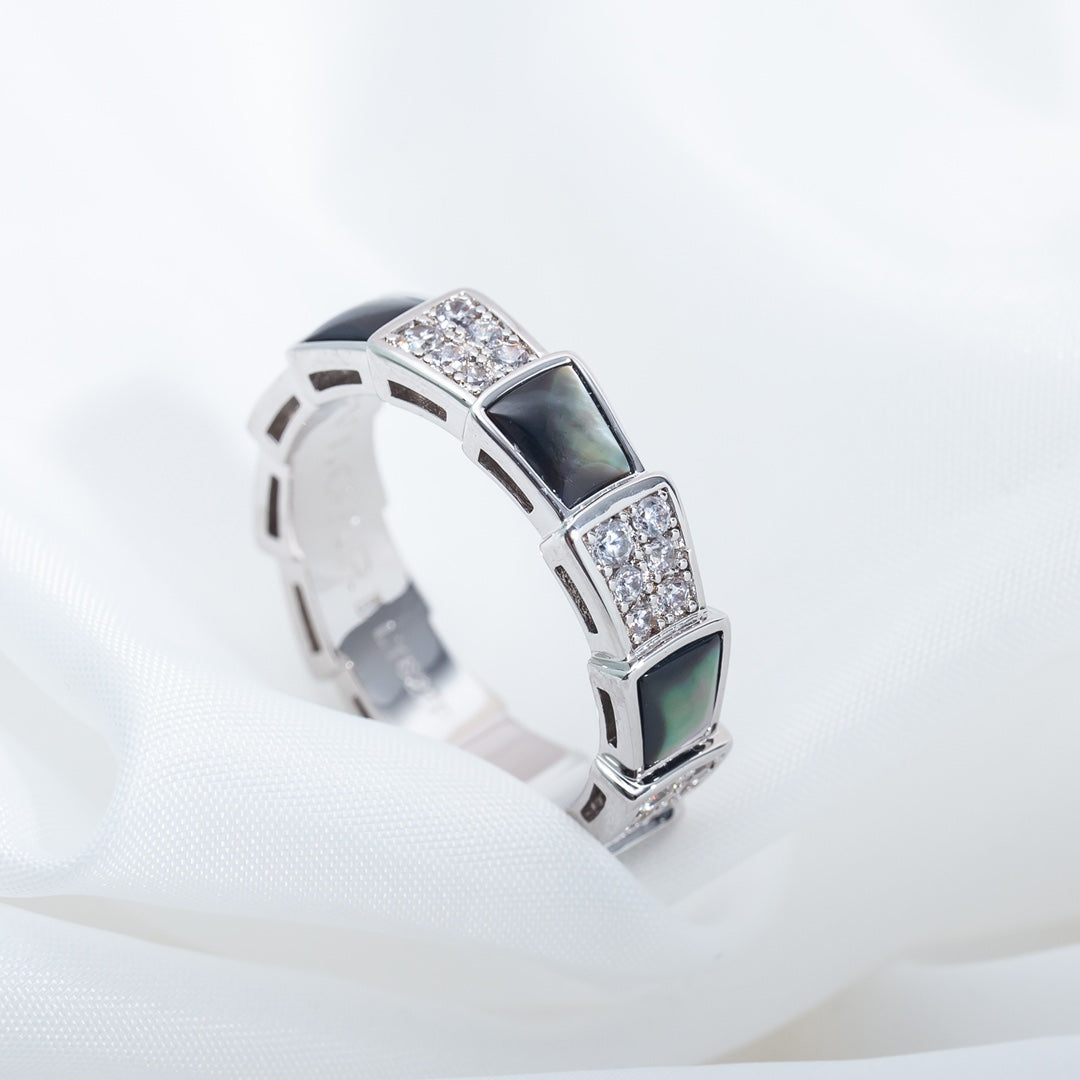 [Glow Muse]SERPENTI RING SILVER DIAMOND BLACK MOP 4MM
