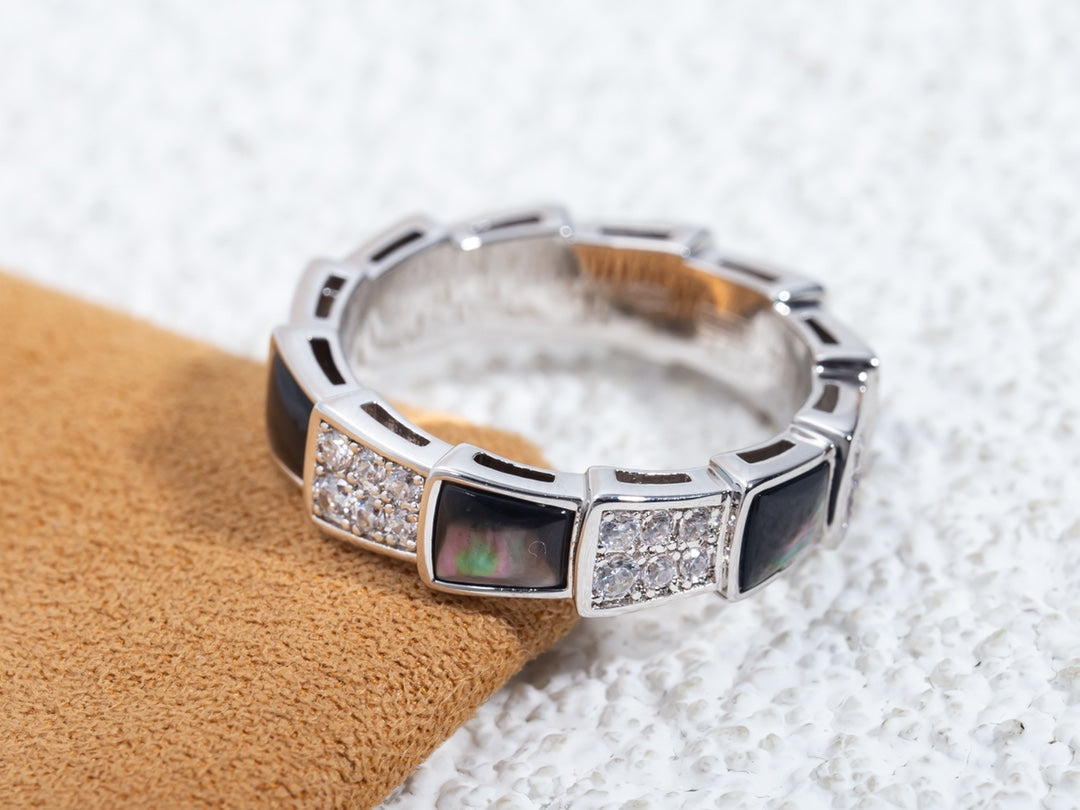 [Glow Muse]SERPENTI RING SILVER DIAMOND BLACK MOP 4MM