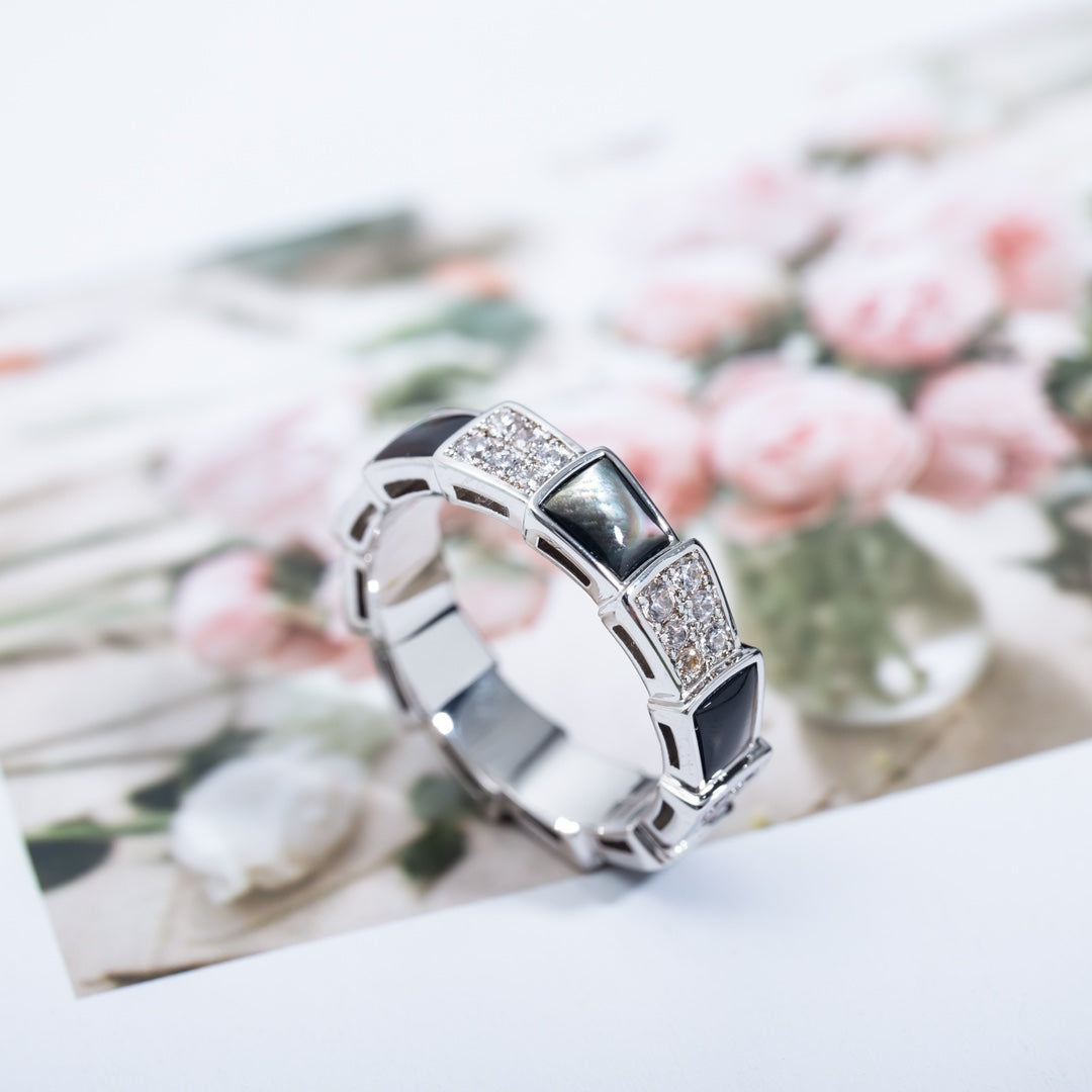 [Glow Muse]SERPENTI RING SILVER DIAMOND BLACK MOP 4MM