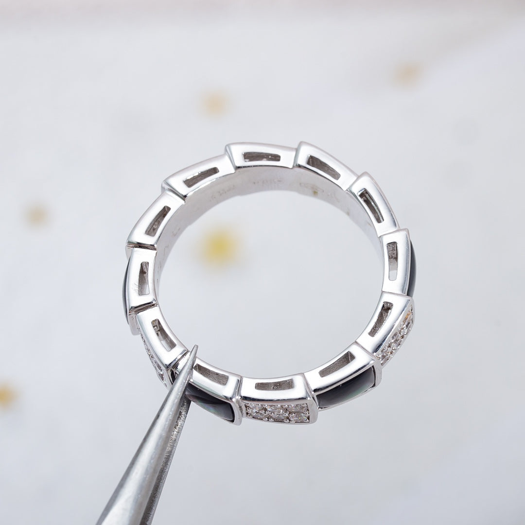 [Glow Muse]SERPENTI RING SILVER DIAMOND BLACK MOP 4MM