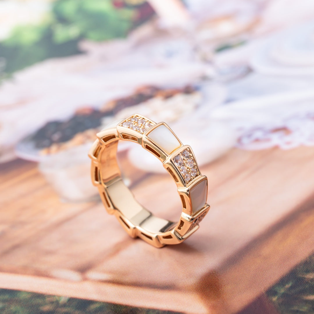 [Glow Muse]SERPENTI RING PINK GOLD MOP DIAMOND PAVED 4MM