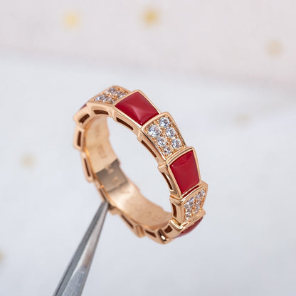 [Glow Muse]SERPENTI RING PINK GOLD CARNELIAN DIAMOND PAVED 4MM