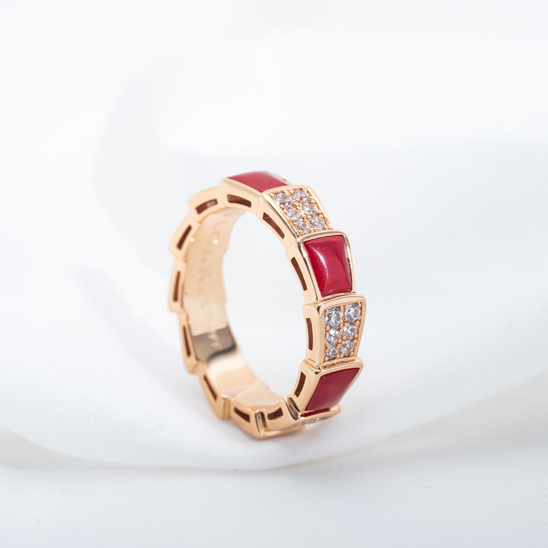 [Glow Muse]SERPENTI RING PINK GOLD CARNELIAN DIAMOND PAVED 4MM