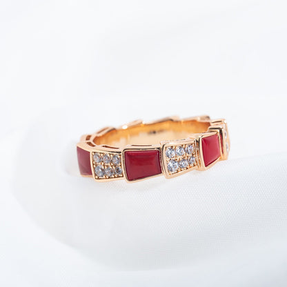 [Glow Muse]SERPENTI RING PINK GOLD CARNELIAN DIAMOND PAVED 4MM