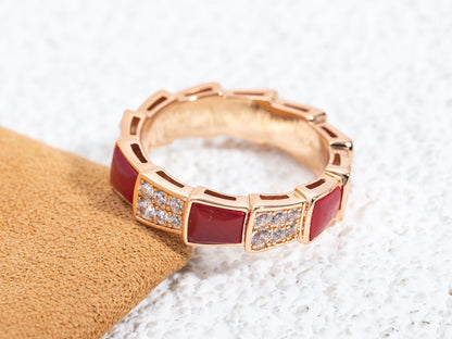 [Glow Muse]SERPENTI RING PINK GOLD CARNELIAN DIAMOND PAVED 4MM