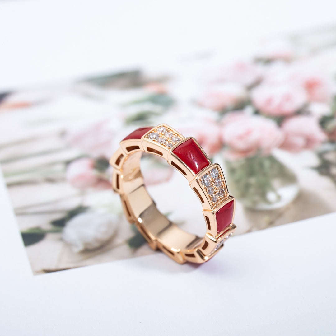 [Glow Muse]SERPENTI RING PINK GOLD CARNELIAN DIAMOND PAVED 4MM