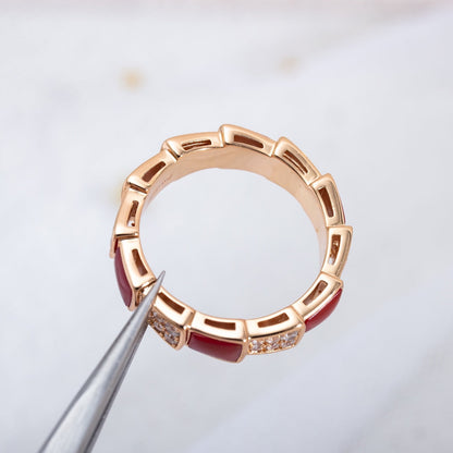 [Glow Muse]SERPENTI RING PINK GOLD CARNELIAN DIAMOND PAVED 4MM