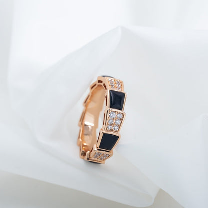 [Glow Muse]SERPENTI RING PINK GOLD BLACK MOP DIAMOND PAVED 4MM