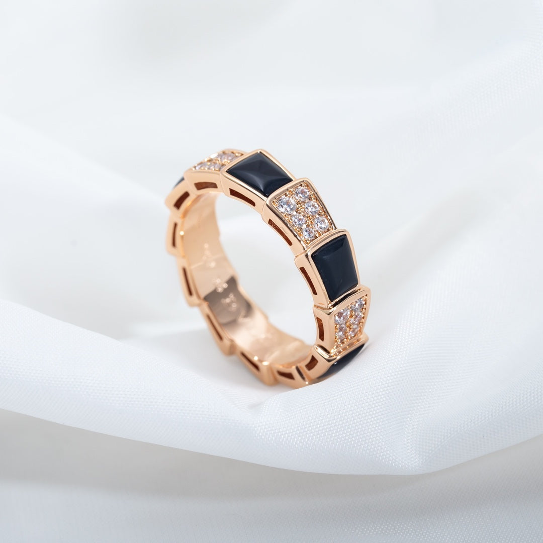 [Glow Muse]SERPENTI RING PINK GOLD BLACK MOP DIAMOND PAVED 4MM