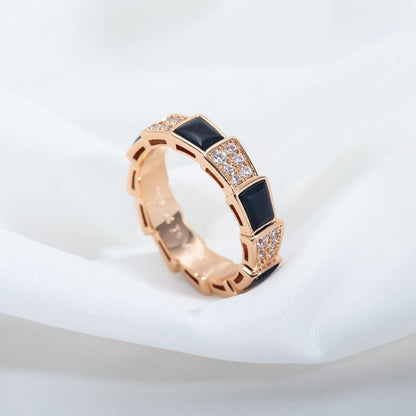 [Glow Muse]SERPENTI RING PINK GOLD BLACK MOP DIAMOND PAVED 4MM