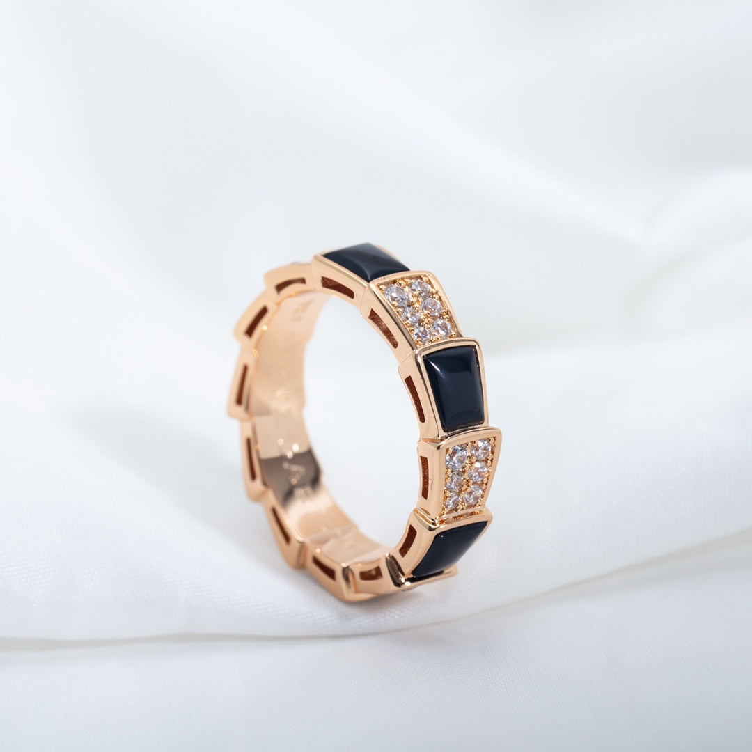 [Glow Muse]SERPENTI RING PINK GOLD BLACK MOP DIAMOND PAVED 4MM