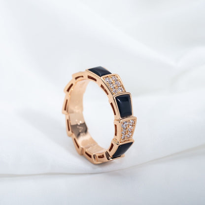 [Glow Muse]SERPENTI RING PINK GOLD BLACK MOP DIAMOND PAVED 4MM