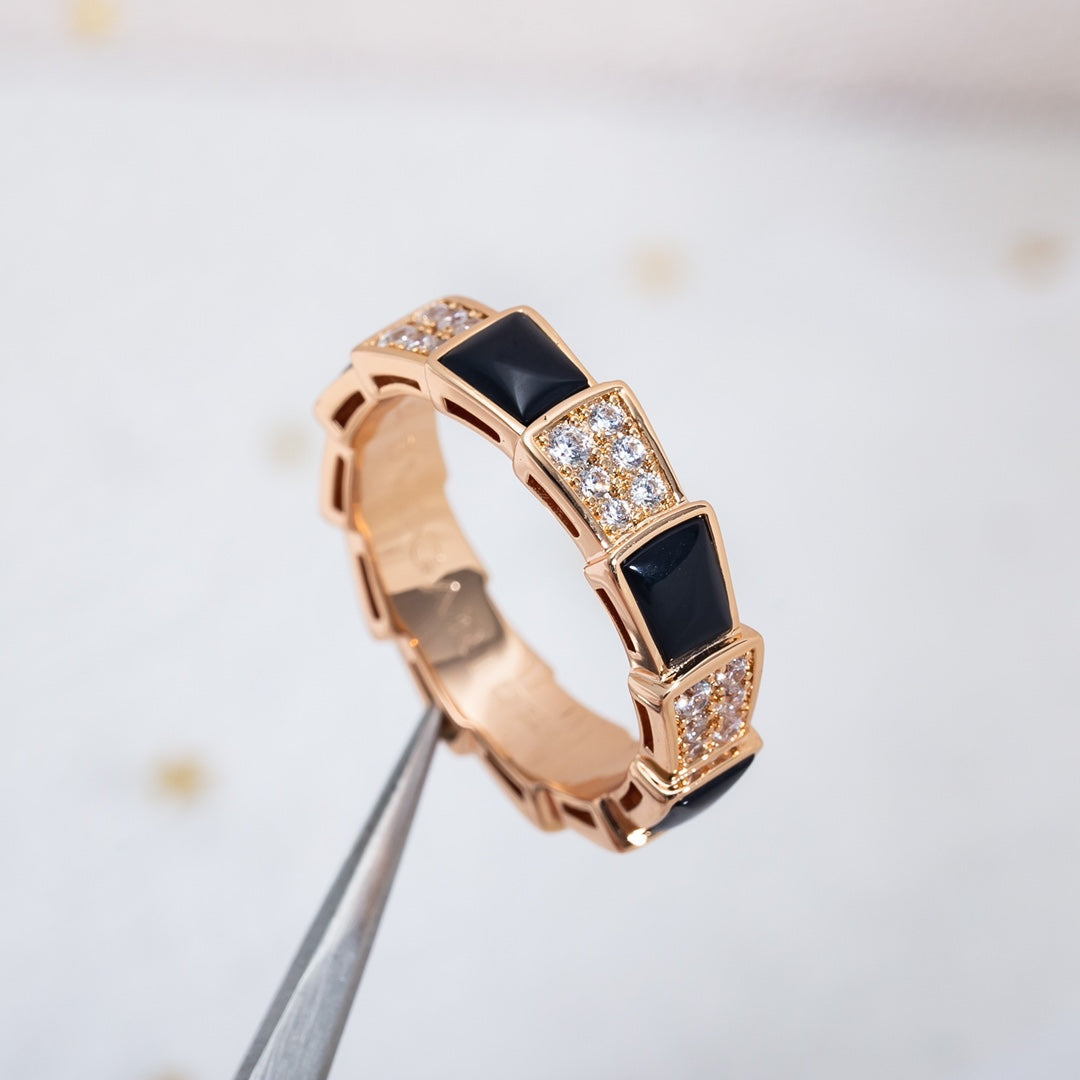 [Glow Muse]SERPENTI RING PINK GOLD BLACK MOP DIAMOND PAVED 4MM
