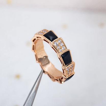 [Glow Muse]SERPENTI RING PINK GOLD BLACK MOP DIAMOND PAVED 4MM