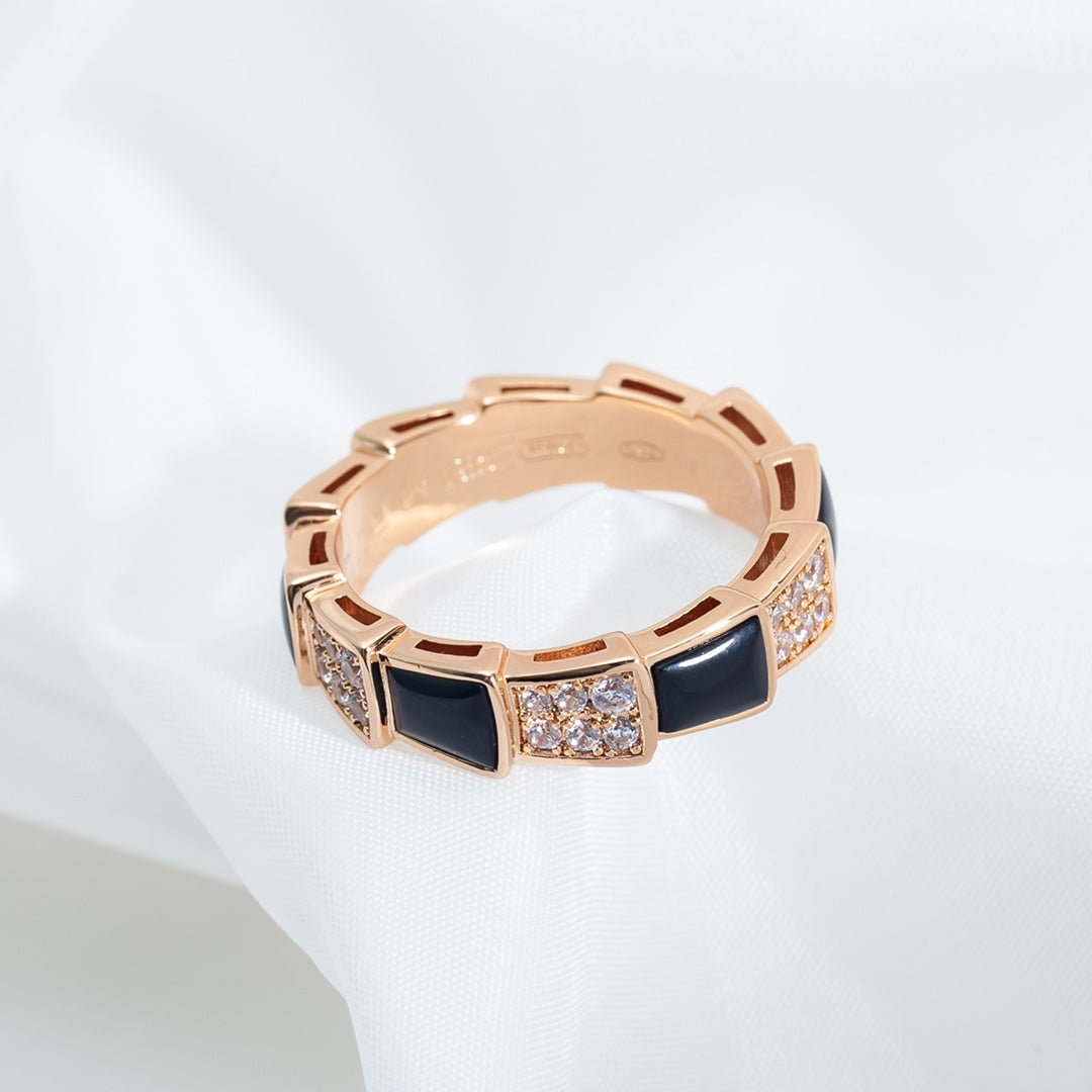 [Glow Muse]SERPENTI RING PINK GOLD BLACK MOP DIAMOND PAVED 4MM