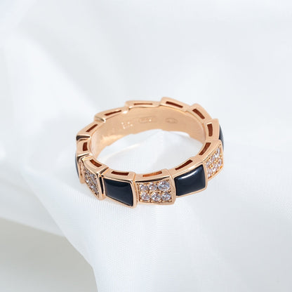 [Glow Muse]SERPENTI RING PINK GOLD BLACK MOP DIAMOND PAVED 4MM