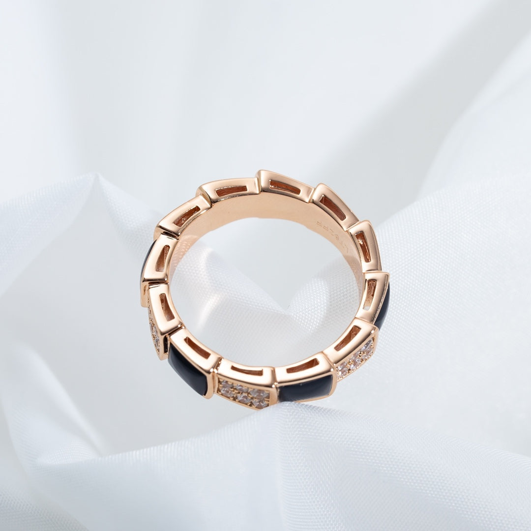 [Glow Muse]SERPENTI RING PINK GOLD BLACK MOP DIAMOND PAVED 4MM