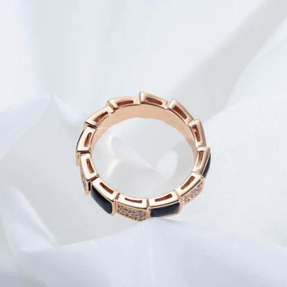 [Glow Muse]SERPENTI RING PINK GOLD BLACK MOP DIAMOND PAVED 4MM