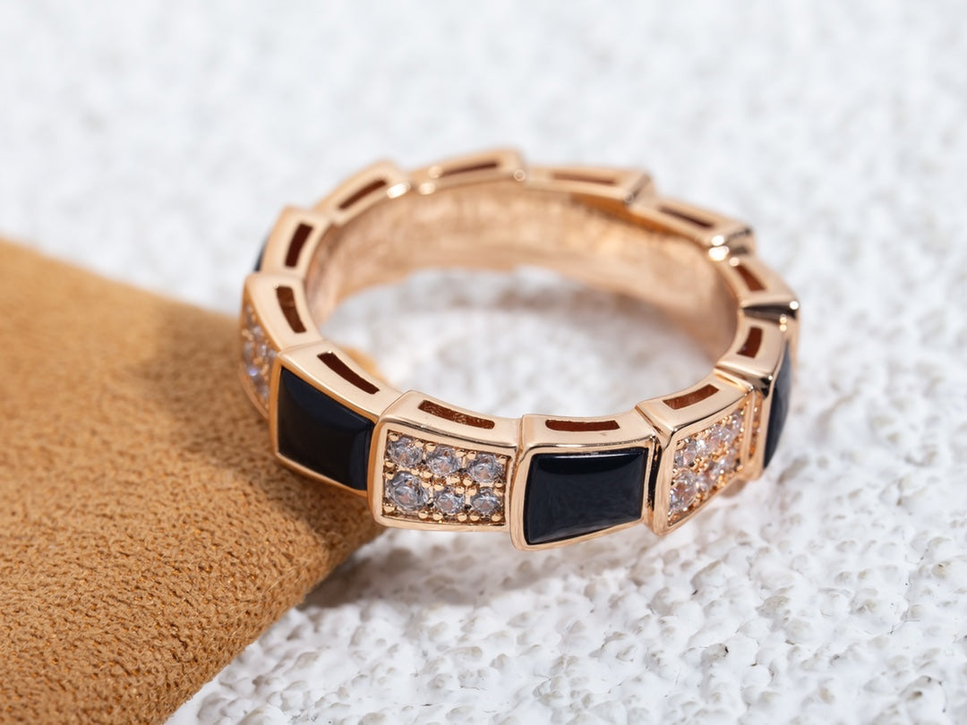 [Glow Muse]SERPENTI RING PINK GOLD BLACK MOP DIAMOND PAVED 4MM