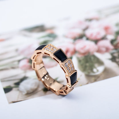 [Glow Muse]SERPENTI RING PINK GOLD BLACK MOP DIAMOND PAVED 4MM