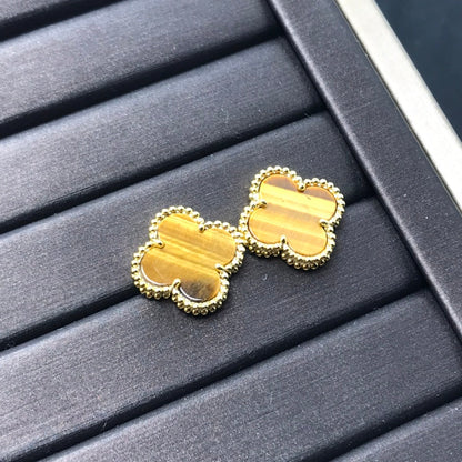[Glow Muse]CLOVER MEDIUM 1 MOTIFS TIGER EYE EARRINGS