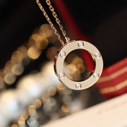 [Glow Muse]LOVE NECKLACE 16MM 6 DIAMONDS PINK GOLD