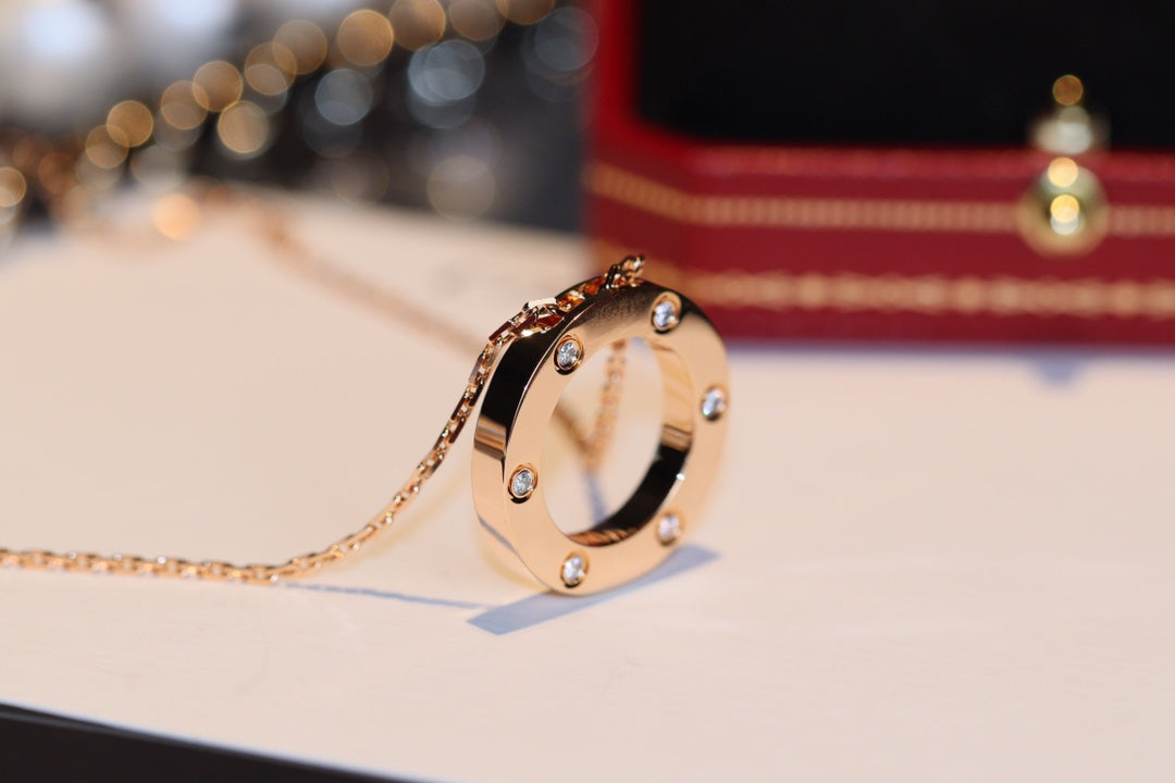[Glow Muse]LOVE NECKLACE 16MM 6 DIAMONDS PINK GOLD