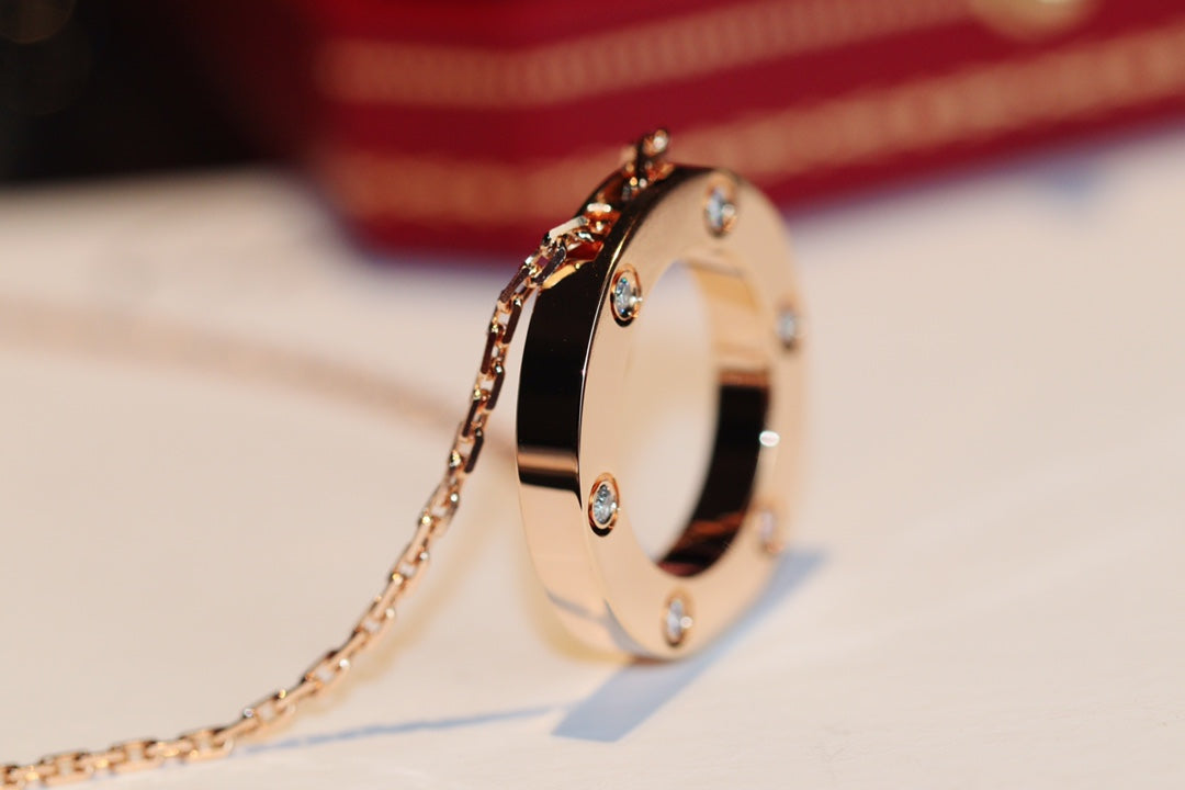 [Glow Muse]LOVE NECKLACE 16MM 6 DIAMONDS PINK GOLD