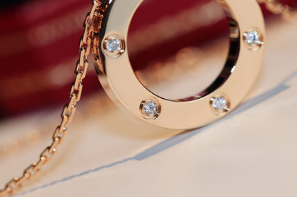 [Glow Muse]LOVE NECKLACE 16MM 6 DIAMONDS PINK GOLD