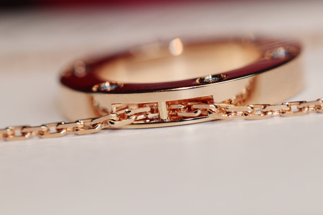 [Glow Muse]LOVE NECKLACE 16MM 6 DIAMONDS PINK GOLD