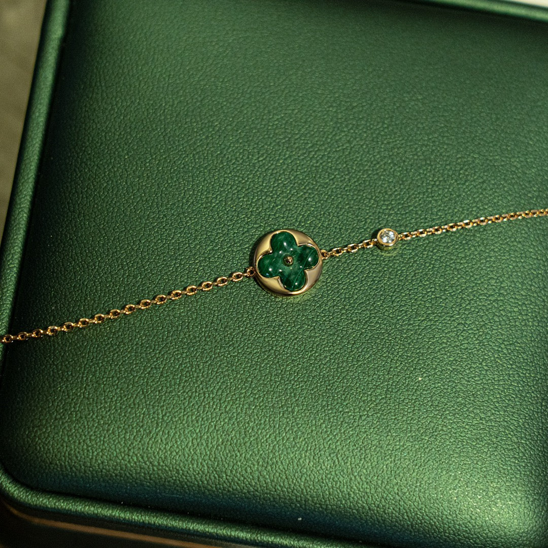 [Glow Muse]SUN MALACHITE 1 DIAMOND PINK GOLD BRACELET