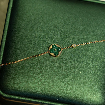 [Glow Muse]SUN MALACHITE 1 DIAMOND PINK GOLD BRACELET