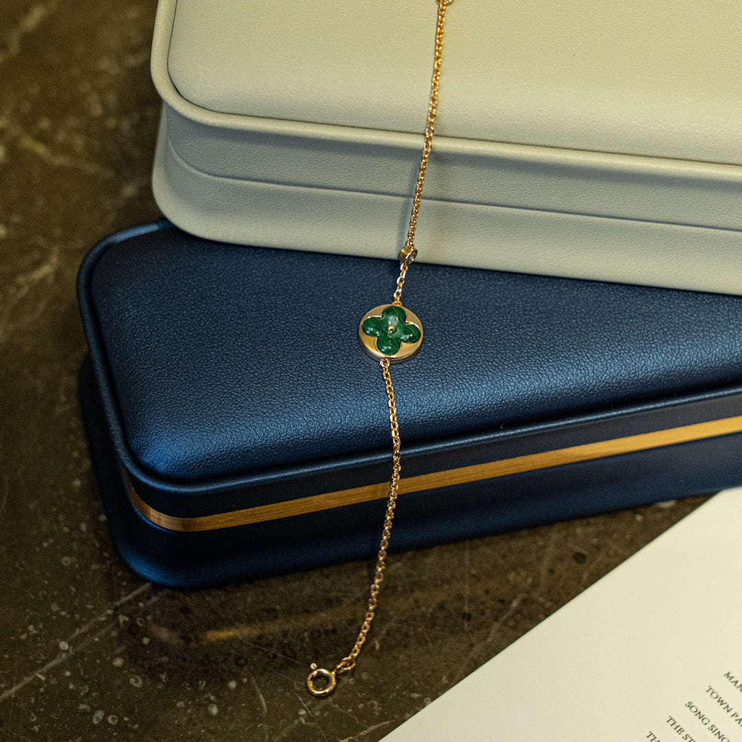 [Glow Muse]SUN MALACHITE 1 DIAMOND PINK GOLD BRACELET