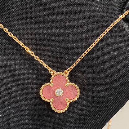 [Glow Muse]CLOVER 15MM DIAMOND RHODONITE NECKLACE