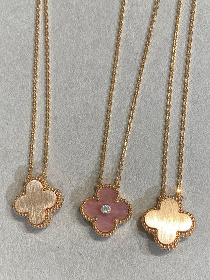 [Glow Muse]CLOVER 15MM DIAMOND RHODONITE NECKLACE
