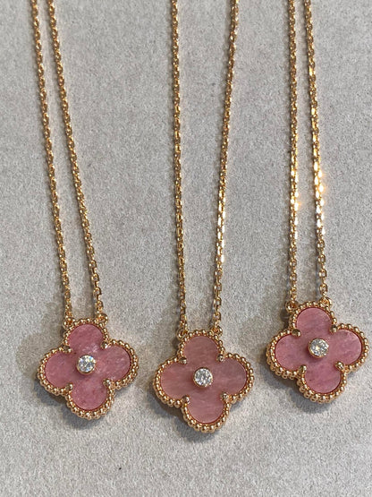 [Glow Muse]CLOVER 15MM DIAMOND RHODONITE NECKLACE