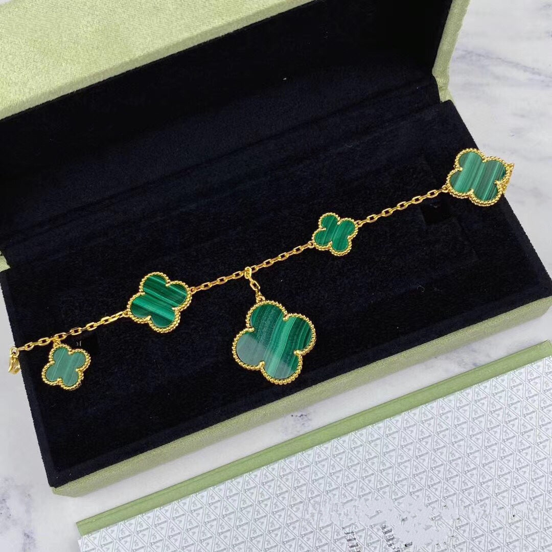 [Glow Muse]MAGIC CLOVER MALACHITE GOLD BRACELET 5 MOTIFS