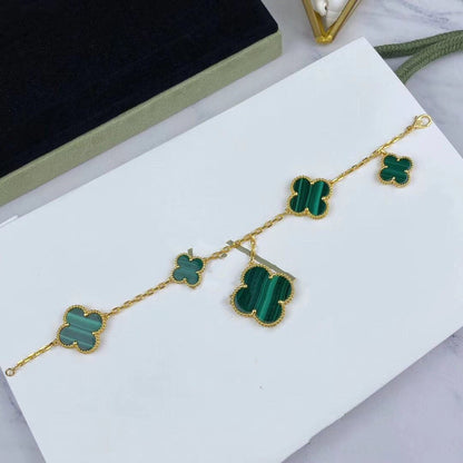 [Glow Muse]MAGIC CLOVER MALACHITE GOLD BRACELET 5 MOTIFS