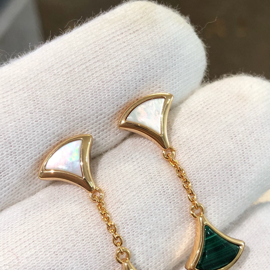 [Glow Muse]DREAM EARRINGS 3 MOTIFS MALACHITE MOP PINK GOLD