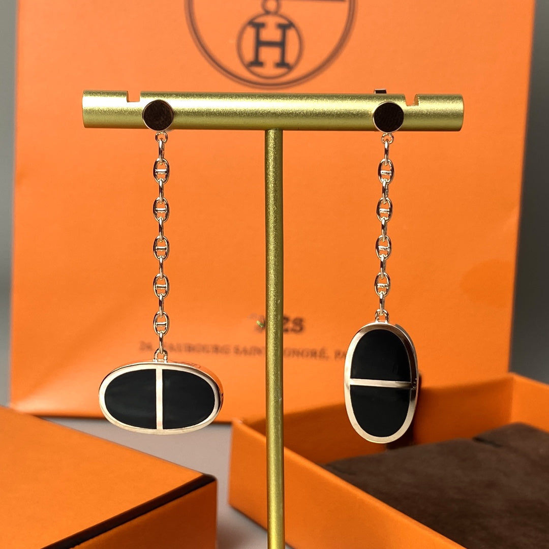 [Glow Muse]CHAINE VERSO BLACK CERAMIC EARRINGS