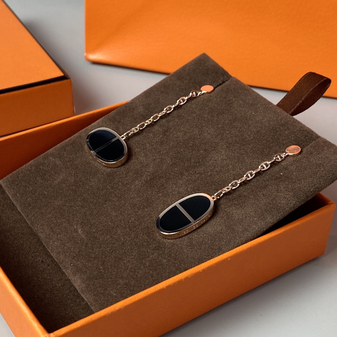 [Glow Muse]CHAINE VERSO BLACK CERAMIC EARRINGS