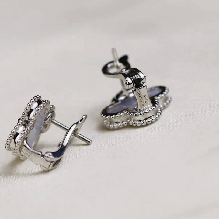[Glow Muse]CLOVER MEDIUM 1 MOTIFS  WHITE MOP EARRINGS SILVER
