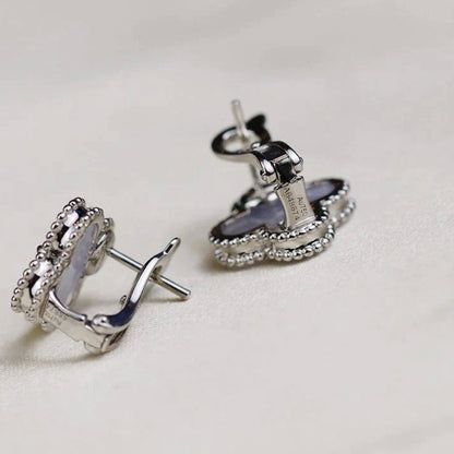 [Glow Muse]CLOVER MEDIUM 1 MOTIFS  WHITE MOP EARRINGS SILVER