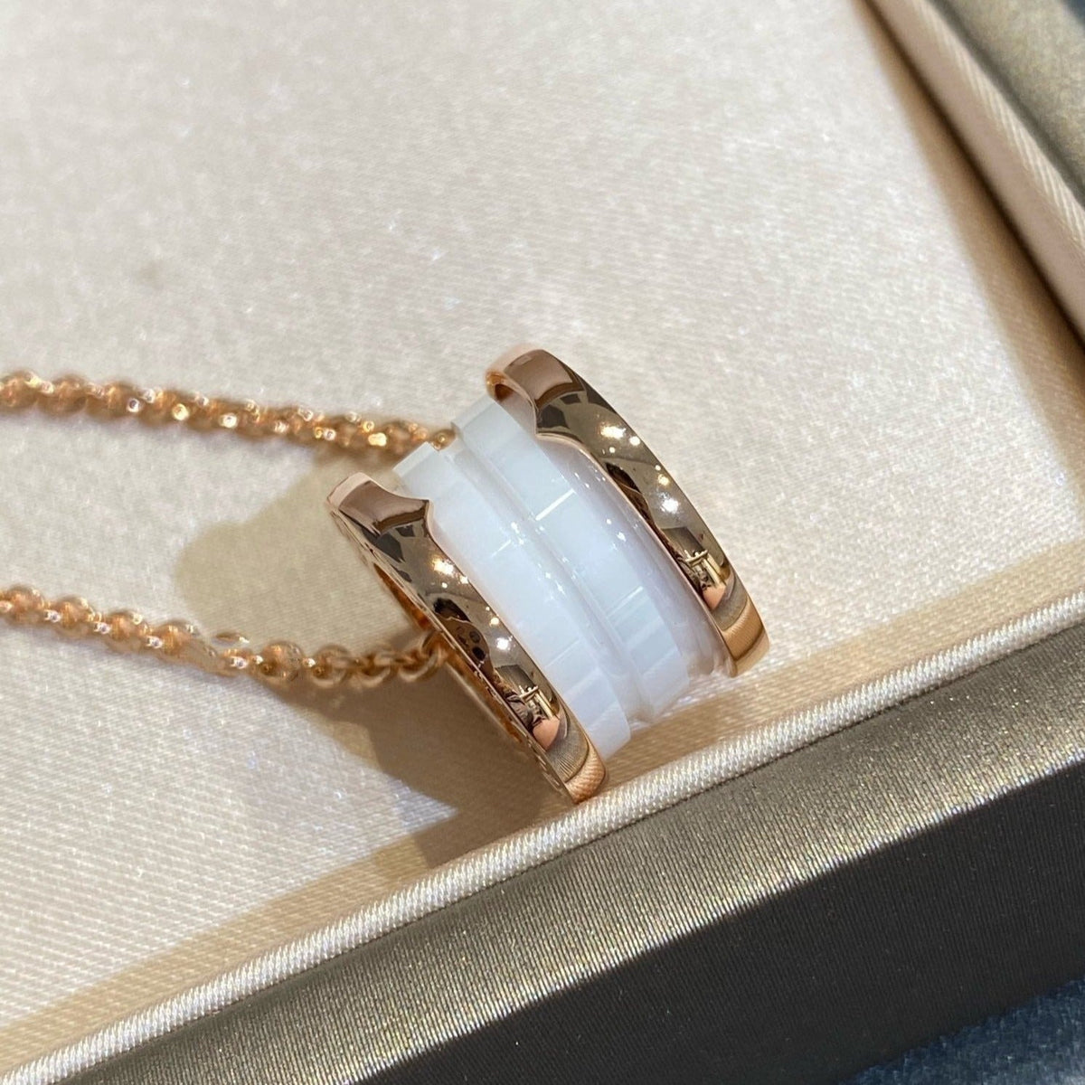 [Glow Muse]ZERO 1 WHITE CERAMIC PINK GOLD NECKLACE