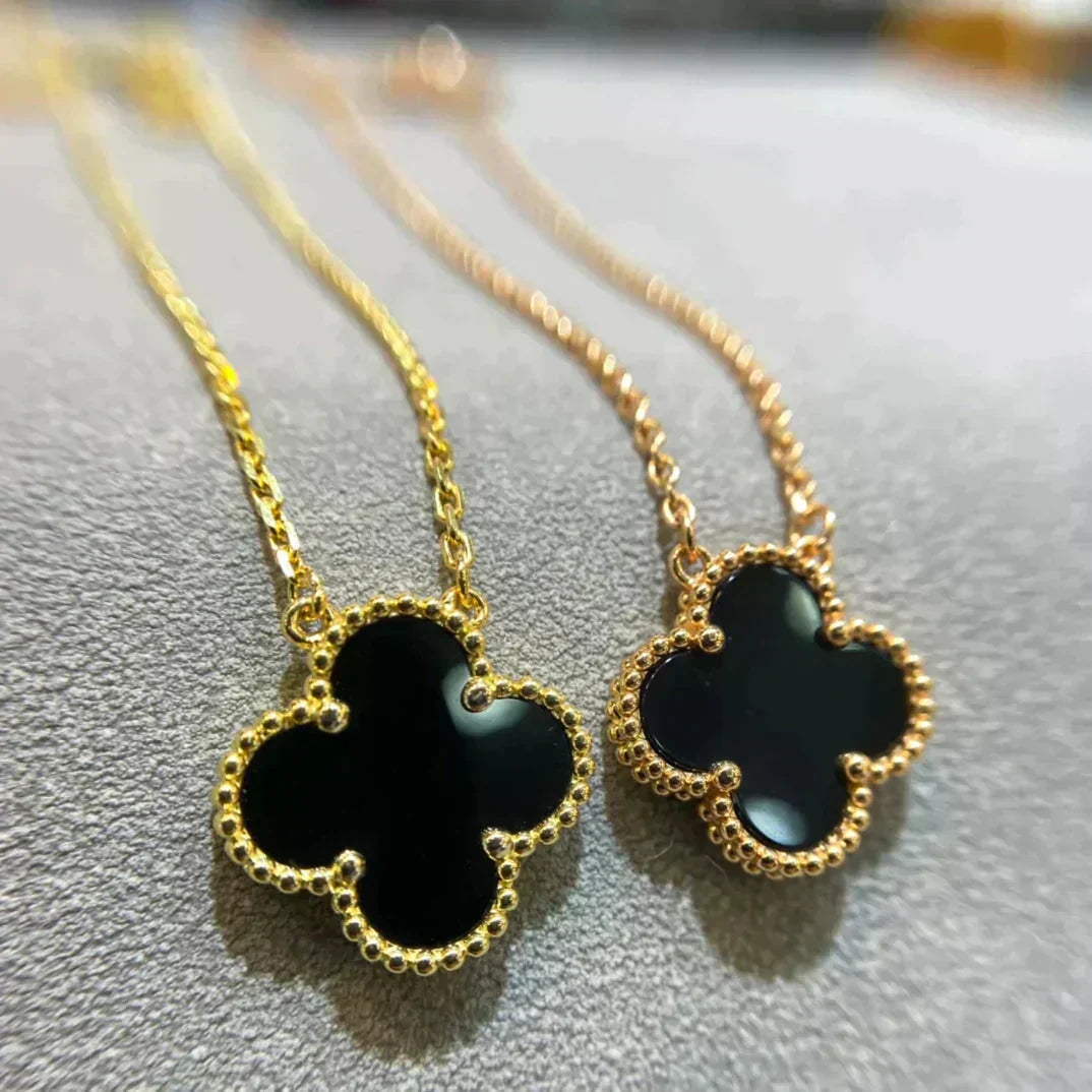 [Glow Muse]CLOVER 15MM BLACK ONYX SINGLE FLOWER NECKLACE