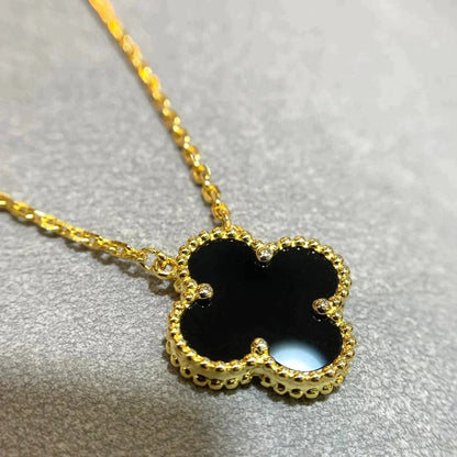 [Glow Muse]CLOVER 15MM BLACK ONYX SINGLE FLOWER NECKLACE
