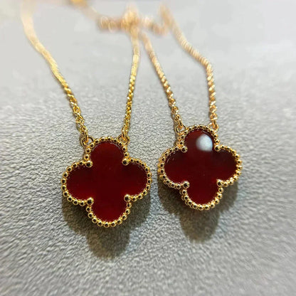 [Glow Muse]CLOVER 15MM CARNELIAN SINGLE FLOWER NECKLACE
