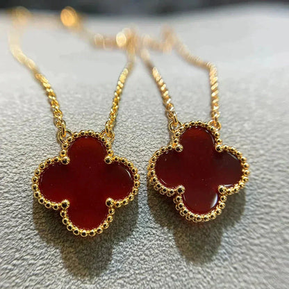 [Glow Muse]CLOVER 15MM CARNELIAN SINGLE FLOWER NECKLACE